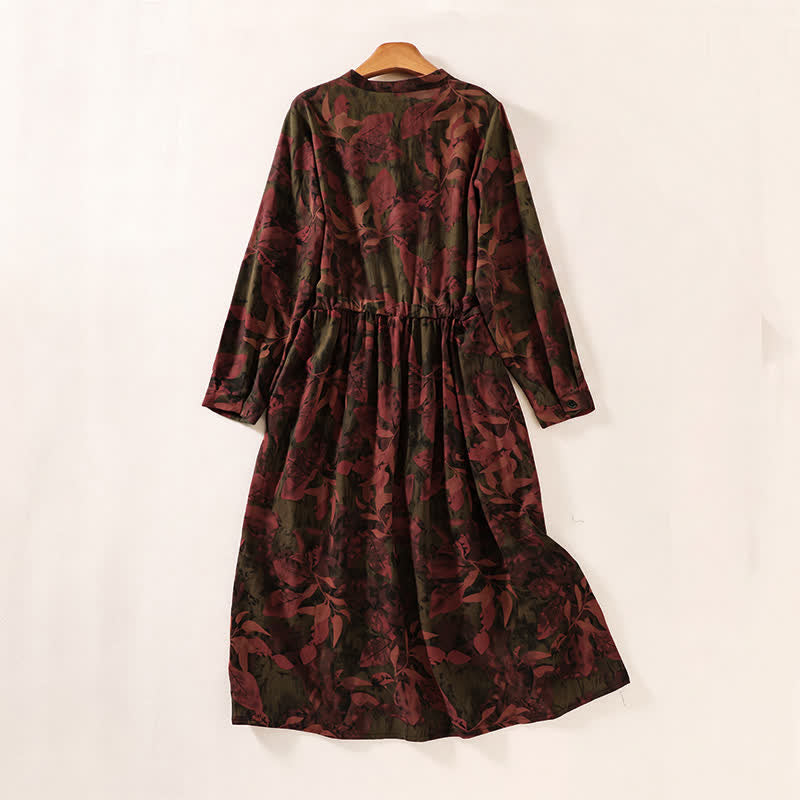 Buddha Stones Fall Elegant Vintage Button-Up Floral Women's Long Sleeve Dress With Pockets - image 8