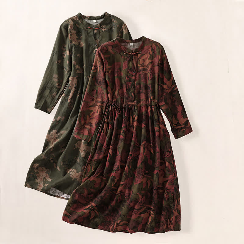 Buddha Stones Fall Elegant Vintage Button-Up Floral Women's Long Sleeve Dress With Pockets - image 18