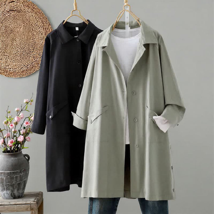 Buddha Stones Spring Fall Casual Minimalist Button-Up Solid Women's Coat With Pocket - image 12