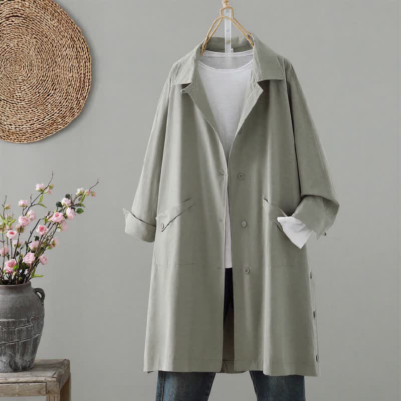 Buddha Stones Spring Fall Casual Minimalist Button-Up Solid Thin Women's Jacket With Pocket - DarkSeaGreen - US12, UK/AU16, EU44 (2XL) - image 0