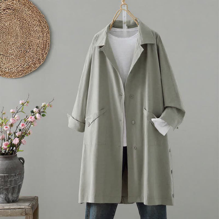 Buddha Stones Spring Fall Casual Minimalist Button-Up Solid Women's Coat With Pocket - DarkSeaGreen - US12, UK/AU16, EU44 (2XL) - image 0