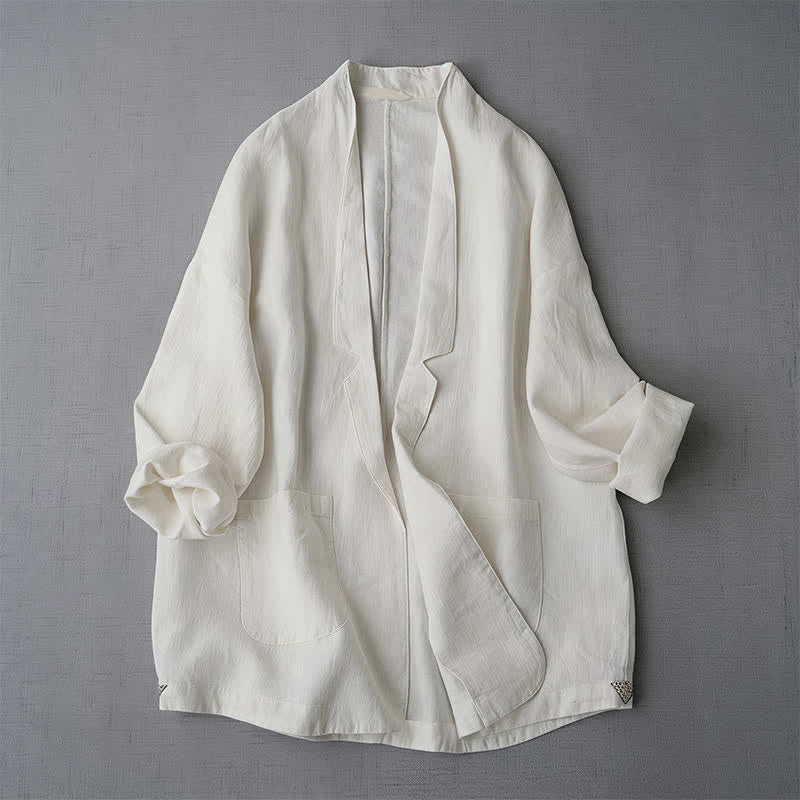 Buddha Stones Spring Fall Casual Minimalist Solid Women's Jacket With Pockets - White - US6, UK/AU10, EU38 (XL) - image 0
