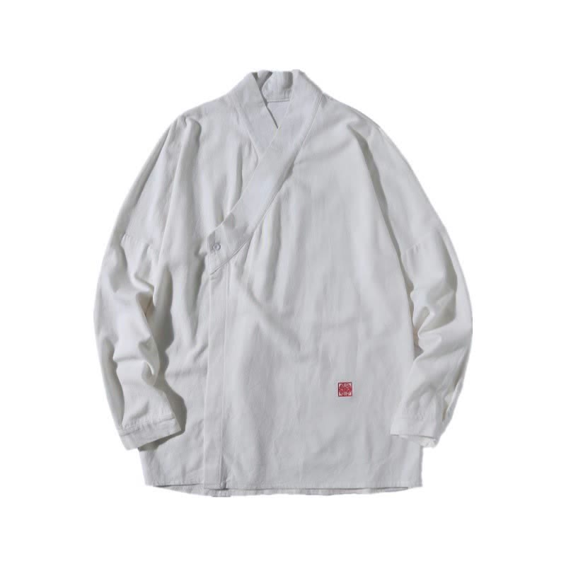 Buddha Stones Fall Tang Style Minimalist Mandarin Collar Solid Men's Long Sleeve Shirts - image 19