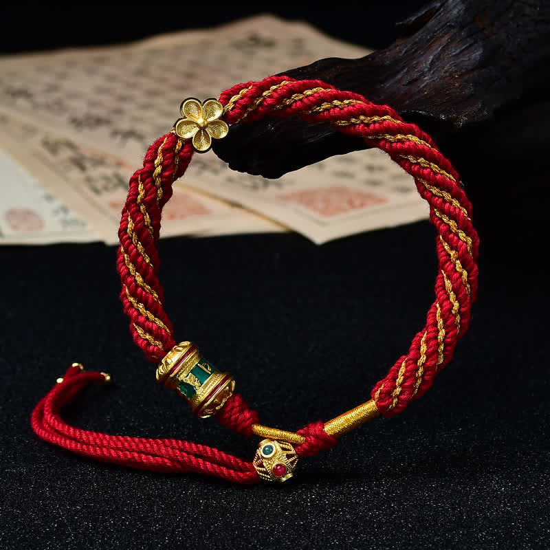 Buddha Stones Hand-Woven Tibetan Om Mani Padme Hum Flower Wisdom Rope Bracelet - Dark Red - image 18
