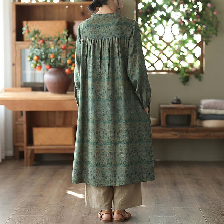 Buddha Stones Spring Fall Retro Boho Button-Up Striped Floral Women's Long Sleeve Dresses With Pocket - image 7