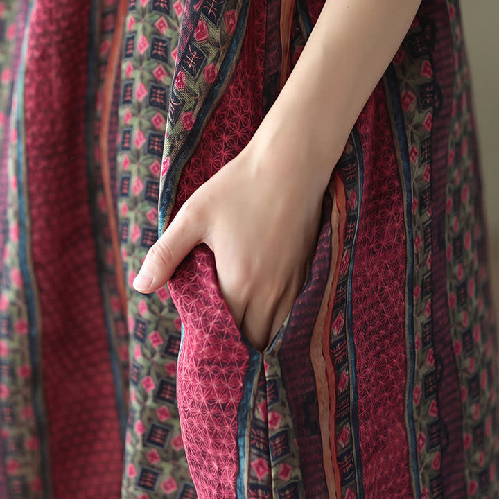Buddha Stones Spring Fall Retro Boho Button-Up Striped Floral Women's Long Sleeve Dresses With Pocket - image 23