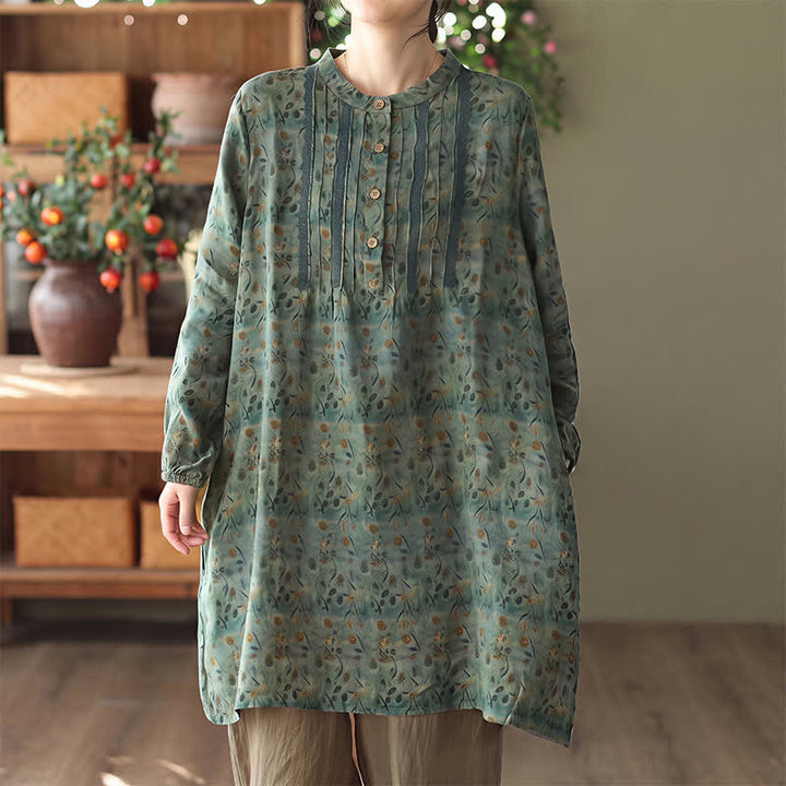 Buddha Stones Spring Fall Retro Boho Button-Up Striped Floral Women's Long Sleeve Dresses With Pocket - SeaGreen - US14，UK/AU18，EU46 (2XL) - image 4