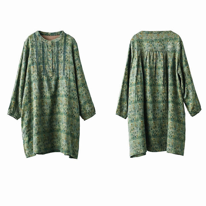 Buddha Stones Spring Fall Retro Boho Button-Up Striped Floral Women's Long Sleeve Dresses With Pocket - image 8
