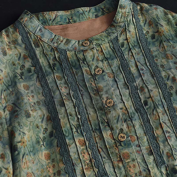Buddha Stones Spring Fall Retro Boho Button-Up Striped Floral Women's Long Sleeve Dresses With Pocket - image 9