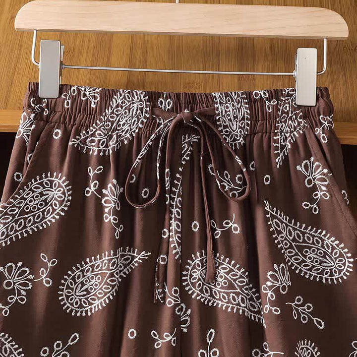 Buddha Stones Spring Summer Casual Bohemian Drawstring Paisley Ankle Pants Women's Straight Leg Pants With Pocket - image 3