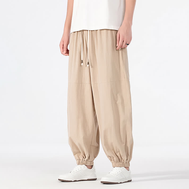 Buddha Stones Spring Summer Casual Minimalist Drawstring Solid Cotton Linen Ankle Pants Men's Harem Pants With Pocket - image 19