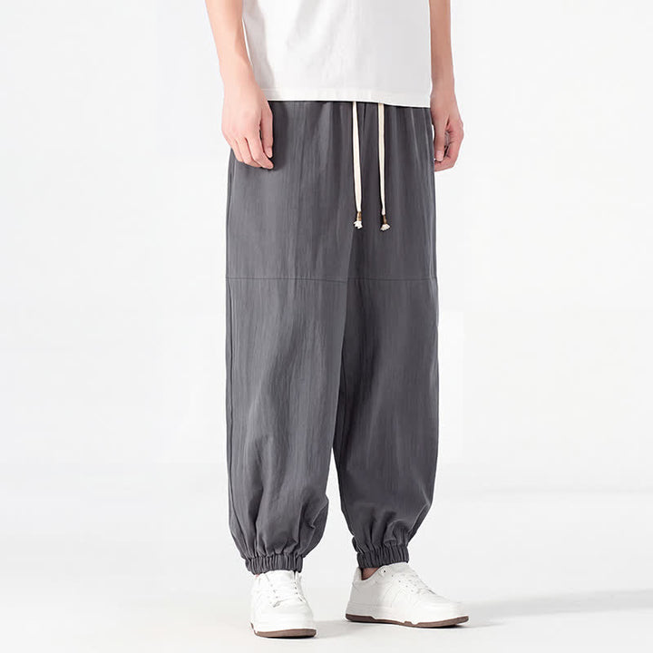 Buddha Stones Spring Summer Casual Minimalist Drawstring Solid Cotton Linen Ankle Pants Men's Harem Pants With Pocket - image 12