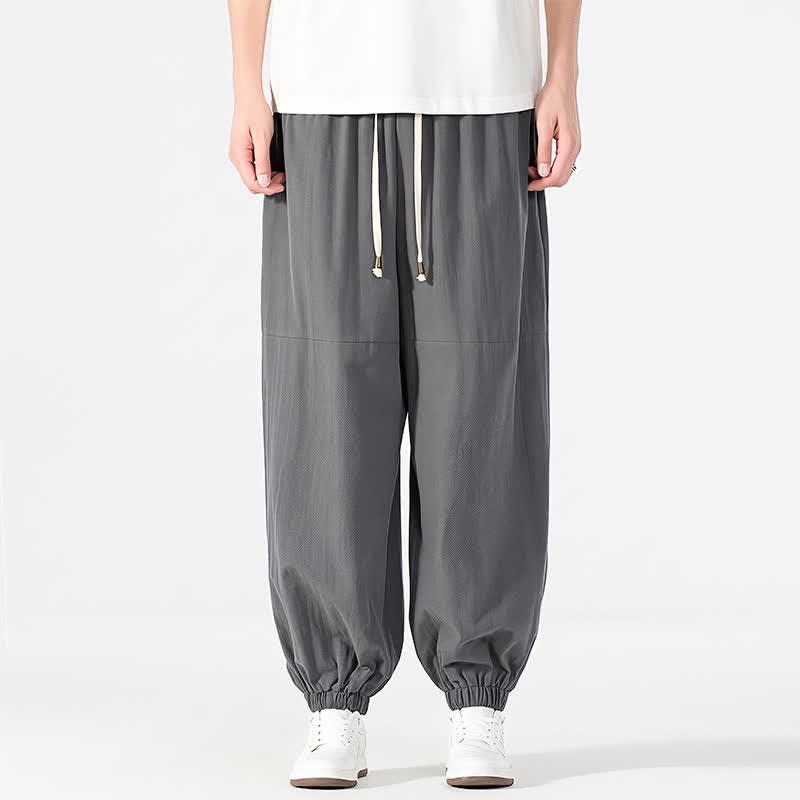 Buddha Stones Spring Summer Casual Minimalist Drawstring Solid Cotton Linen Ankle Pants Men's Harem Pants With Pocket - DimGray - US/UK/AU54, EU64 (9XL) - image 11