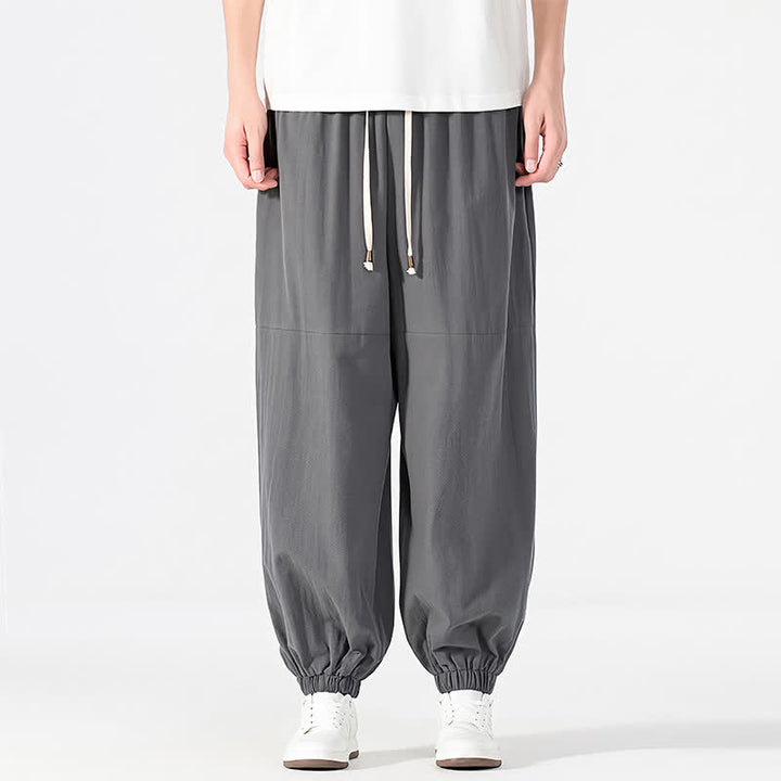 Buddha Stones Spring Summer Casual Minimalist Drawstring Solid Cotton Linen Ankle Pants Men's Harem Pants With Pocket - DimGray - US/UK/AU54, EU64 (9XL) - image 11