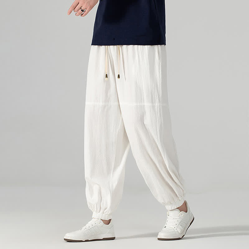 Buddha Stones Spring Summer Casual Minimalist Drawstring Solid Cotton Linen Ankle Pants Men's Harem Pants With Pocket - image 23