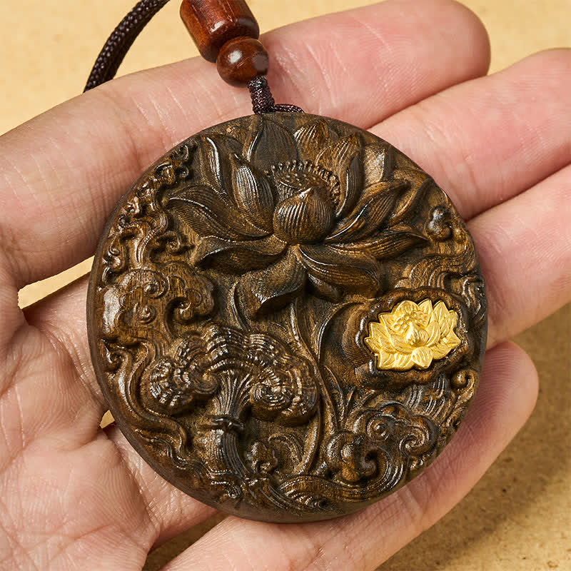 Buddha Stones Lotus Carved Sappanwood Enlightenment Necklace - image 4
