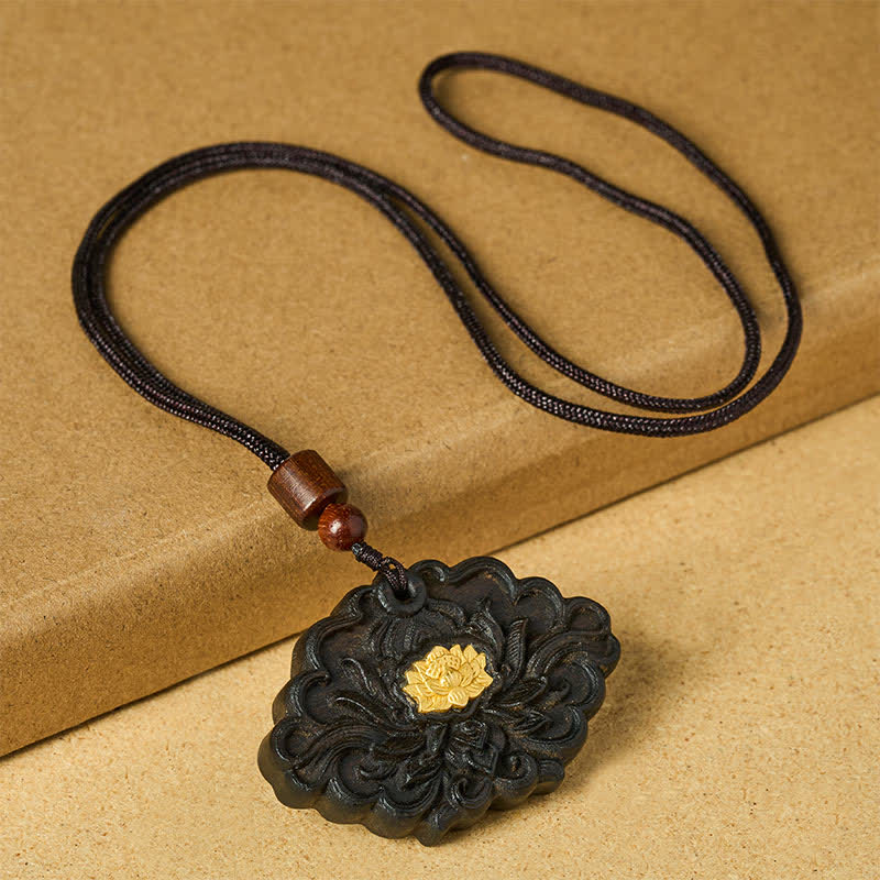 Buddha Stones Sappanwood Lotus Enlightenment Relief Carved Pendant Necklace - image 1