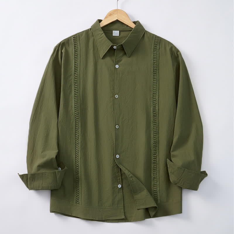 Buddha Stones Spring Fall Minimalist Classic Button-Up Solid Men's Long Sleeve Shirts - DarkOliveGreen - US/UK/AU42, EU52 (3XL) - image 0
