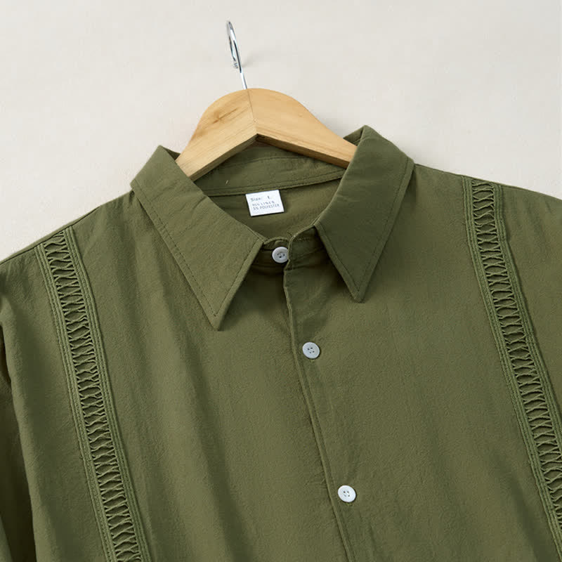Buddha Stones Spring Fall Minimalist Classic Button-Up Solid Men's Long Sleeve Shirts - image 2