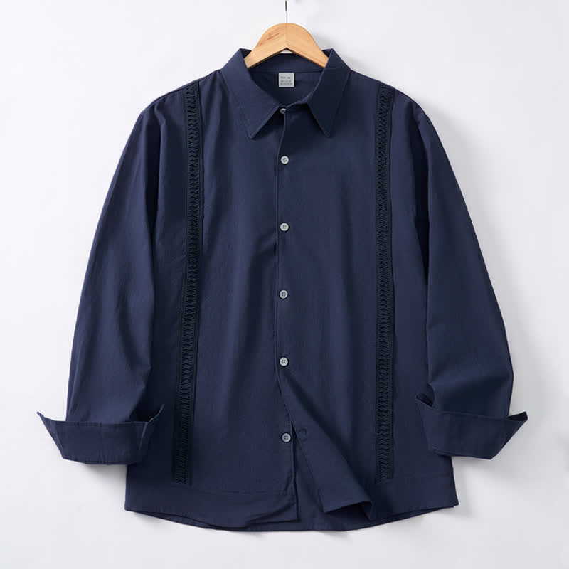 Buddha Stones Spring Fall Minimalist Classic Button-Up Solid Men's Long Sleeve Shirts - Navy - US/UK/AU42, EU52 (3XL) - image 9