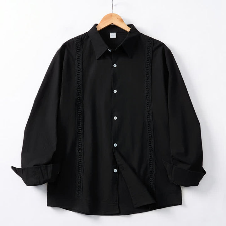 Buddha Stones Spring Fall Minimalist Classic Button-Up Solid Men's Long Sleeve Shirts - Black - US/UK/AU42, EU52 (3XL) - image 17