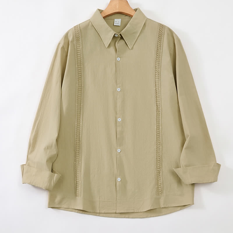 Buddha Stones Spring Fall Minimalist Classic Button-Up Solid Men's Long Sleeve Shirts - Tan - US/UK/AU42, EU52 (3XL) - image 26