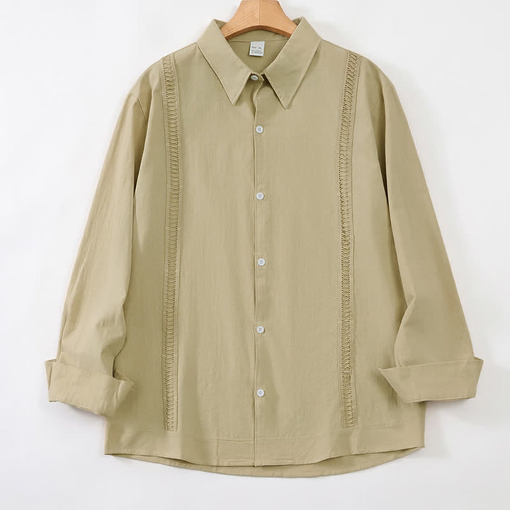 Buddha Stones Spring Fall Minimalist Classic Button-Up Solid Men's Long Sleeve Shirts - Tan - US/UK/AU42, EU52 (3XL) - image 26