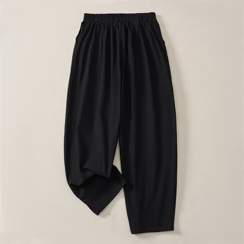 Buddha Stones Spring Summer Casual Basic Solid Ankle Pants Women's Straight Leg Pants With Pockets - Black - US14, UK/AU18, EU46 (2XL) - image 10