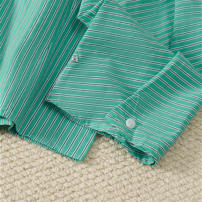 Buddha Stones Spring Casual Minimalist Green Striped Crew Neck Women's Long Sleeve T-Shirt - image 6