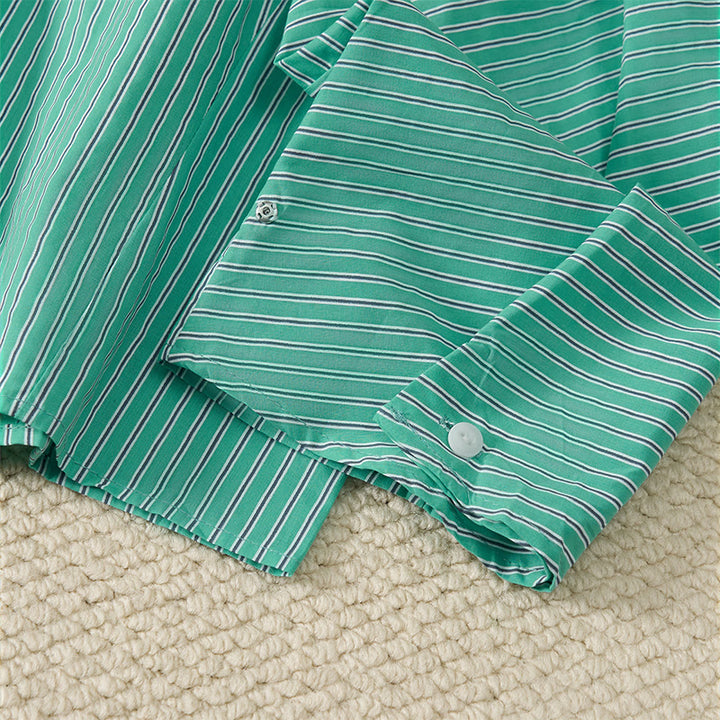 Buddha Stones Spring Casual Minimalist Green Striped Crew Neck Women's Long Sleeve T-Shirt - image 6
