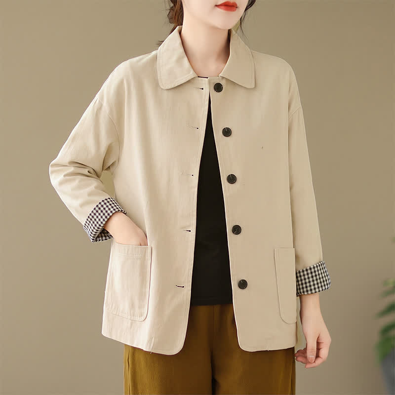 Buddha Stones Spring Fall Casual Minimalist Button-Up Solid Women's Jacket With Pockets - Beige - US8-10, UK/AU12-14, EU40-42 (2XL) - image 19