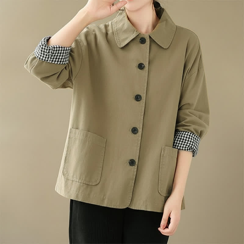 Buddha Stones Spring Fall Casual Minimalist Button-Up Solid Women's Jacket With Pockets - image 4
