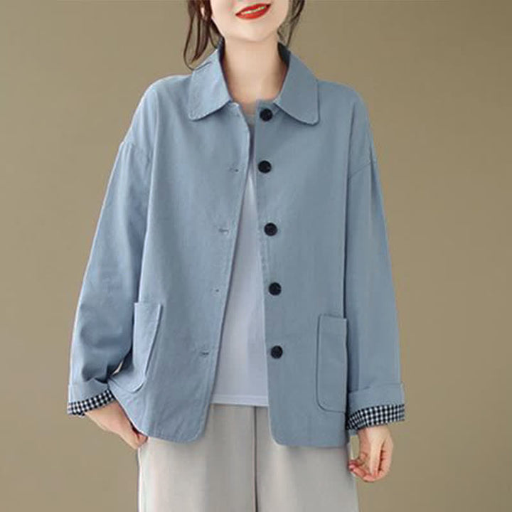 Buddha Stones Spring Fall Casual Minimalist Button-Up Solid Women's Jacket With Pockets - LightSteelBlue - US8-10, UK/AU12-14, EU40-42 (2XL) - image 10