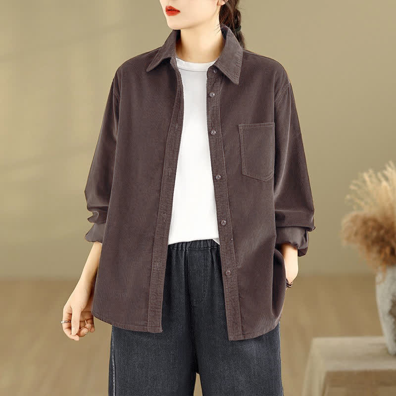 Buddha Stones Fall Winter Casual Vintage Button-Up Solid Corduroy Women's Jacket With Pockets - SaddleBrown - US8-10, UK/AU12-14, EU40-42 (2XL) - image 0