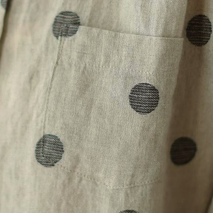 Buddha Stones Spring Fall Casual Vintage Button-Up Polka Dot Women's Long Sleeve Shirts With Pocket - image 8