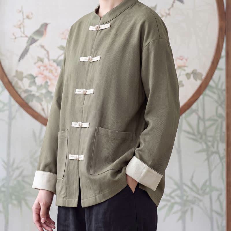 Buddha Stones Fall Winter Tang Style Vintage Mandarin Collar Frog Button Solid Women's Jackets With Pocket - image 8