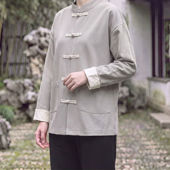 Buddha Stones Fall Winter Tang Style Vintage Mandarin Collar Frog Button Solid Women's Jackets With Pocket - image 10