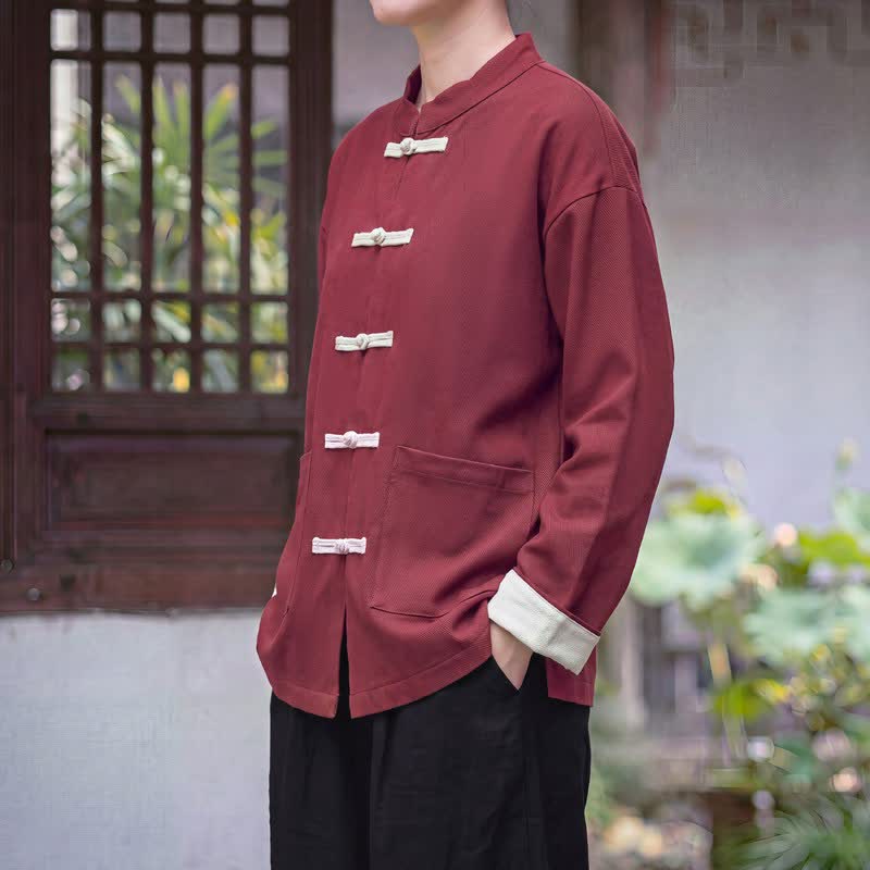 Buddha Stones Fall Winter Tang Style Vintage Mandarin Collar Frog Button Solid Women's Jackets With Pocket - image 1