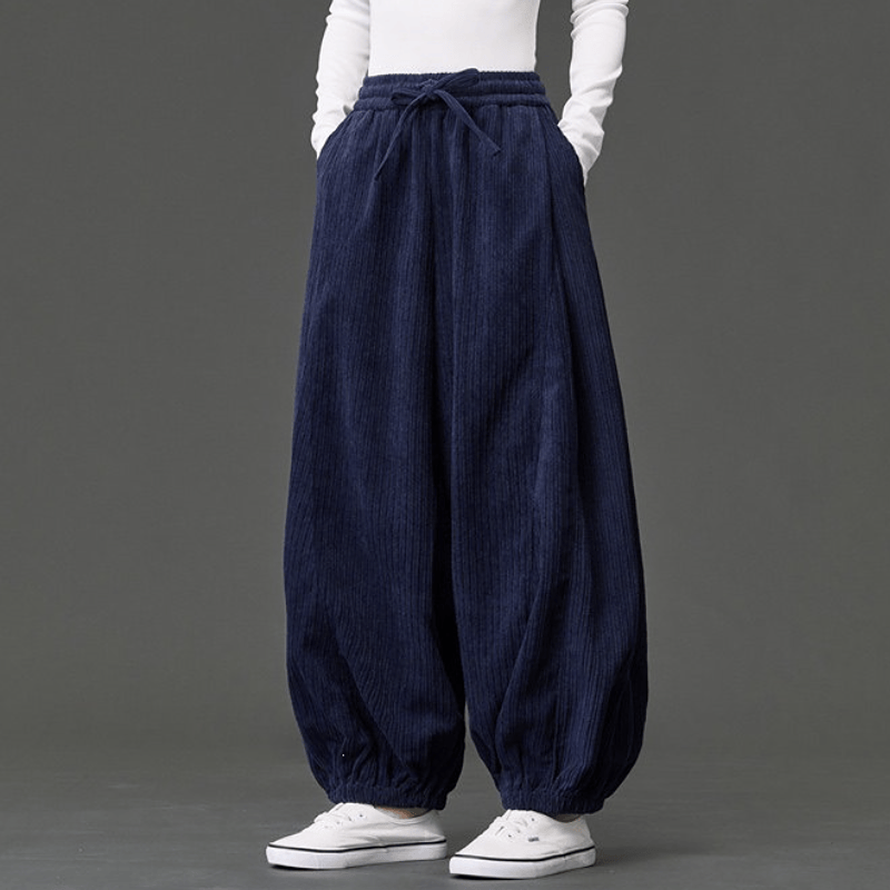 Buddha Stones Fall Winter Casual Vintage Corduroy Drawstring Solid Ankle Pants Men's Harem Pants With Pocket - MidnightBlue - US/UK/AU46，EU56 (5XL) - image 0