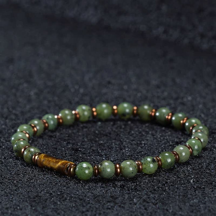 Buddha Stones Green Moss Agate Round Bead Tiger Eye Accent Bracelet - Moss Agate & Tiger Eye (Wrist Circumference: 6.3–6.7 in/16–17 cm) - image 0