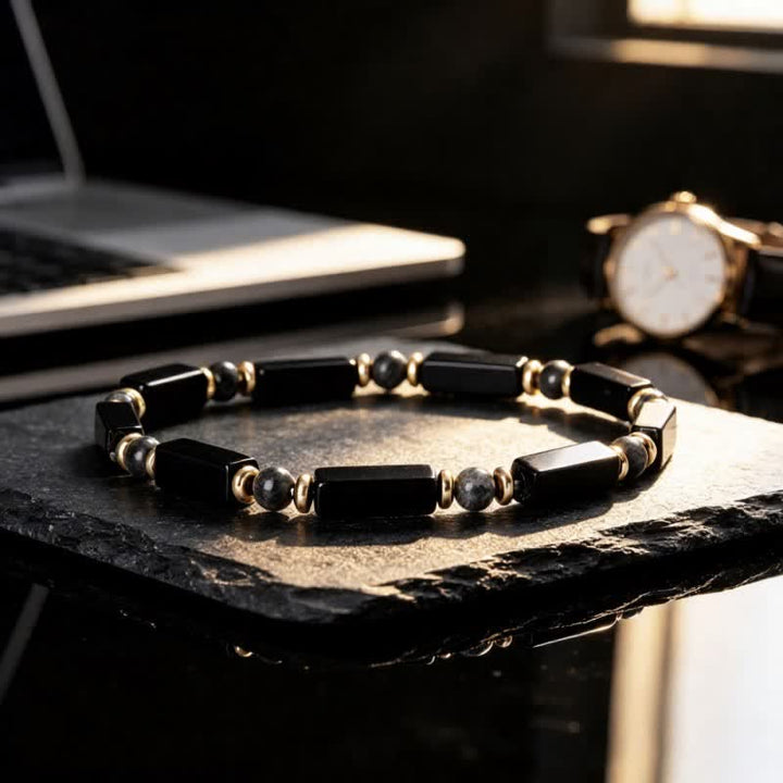 Buddha Stones Black Onyx Protection Copper Accent Bead Bracelet - Black Onyx (Wrist Circumference: 6.3–7.5 in/16–19 cm) - image 0