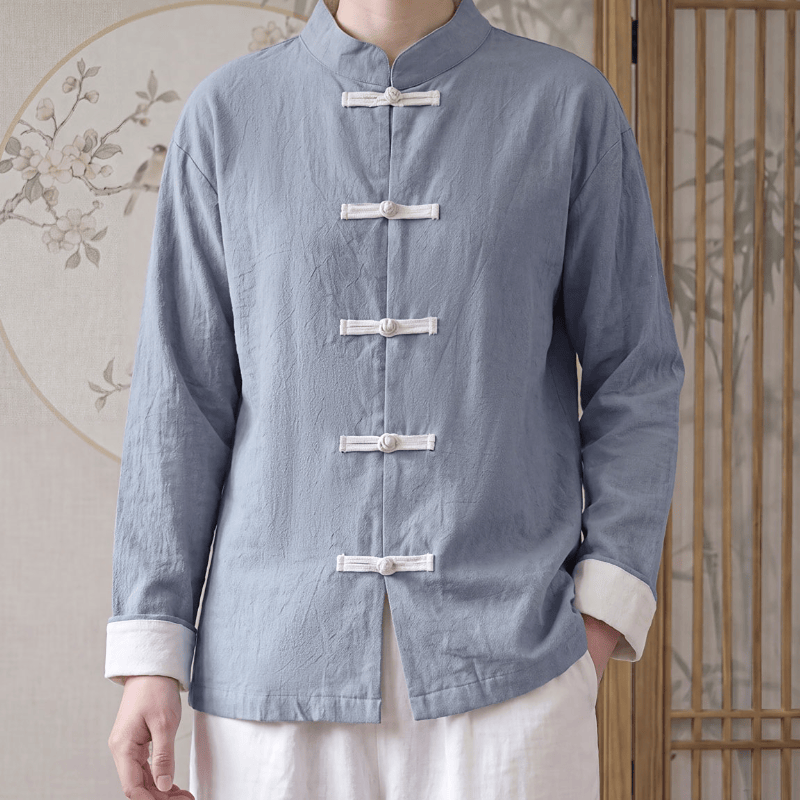 Buddha Stones Spring Fall Tang Style Minimalist Mandarin Collar Frog Button Solid Cotton Women's Long Sleeve Shirts - image 3