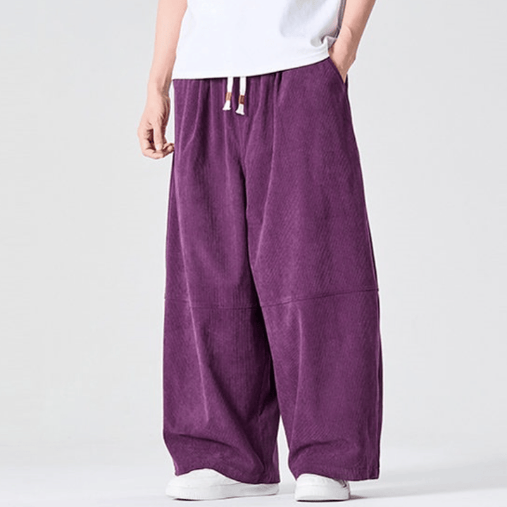 Buddha Stones Fall Winter Casual Corduroy Drawstring Solid Long Pants Men's Straight Leg Pants With Pocket - RebeccaPurple - US/UK/AU46，EU56 (5XL) - image 5