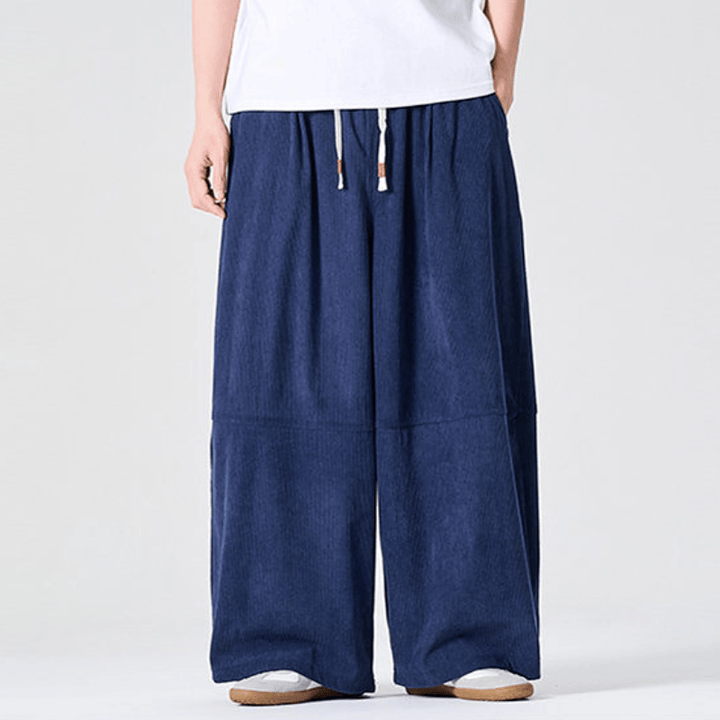 Buddha Stones Fall Winter Casual Corduroy Drawstring Solid Long Pants Men's Straight Leg Pants With Pocket - image 3