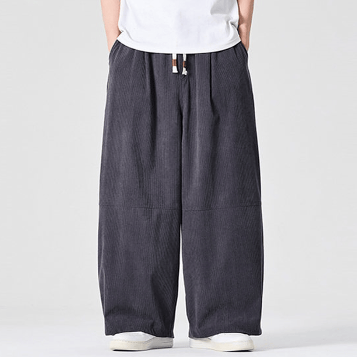 Buddha Stones Fall Winter Casual Corduroy Drawstring Solid Long Pants Men's Straight Leg Pants With Pocket - image 12