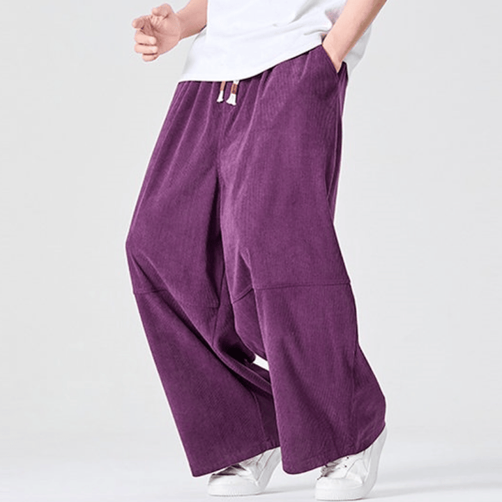 Buddha Stones Fall Winter Casual Corduroy Drawstring Solid Long Pants Men's Straight Leg Pants With Pocket - image 6
