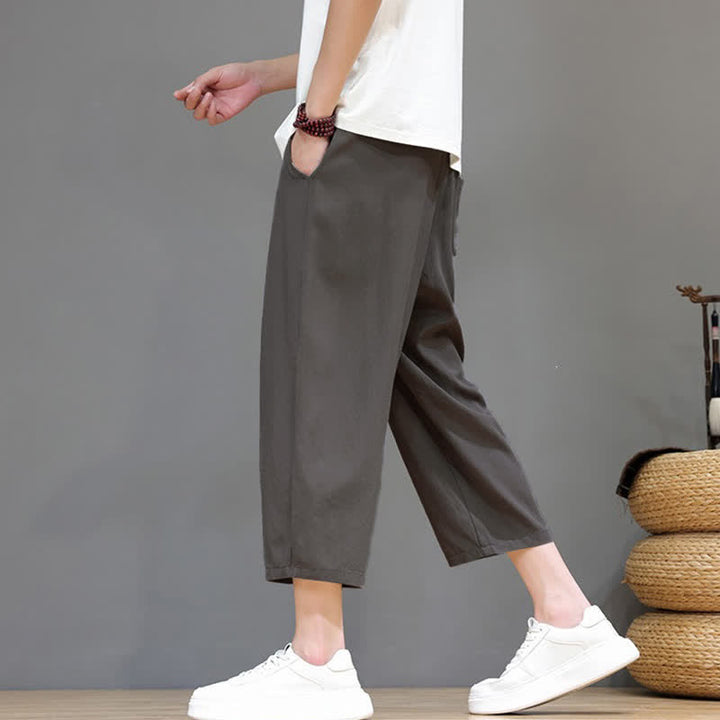 Buddha Stones Spring Summer Casual Drawstring Solid Capri Pants Men's Harem Pants With Pocket - image 7
