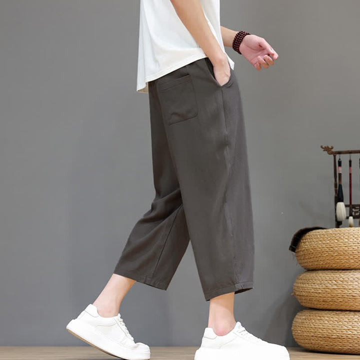 Buddha Stones Spring Summer Casual Drawstring Solid Capri Pants Men's Harem Pants With Pocket - image 4