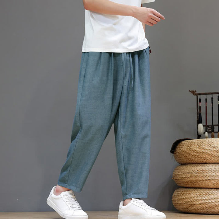Buddha Stones Spring Summer Casual Minimalist Drawstring Solid Cropped Pants Men's Harem Pants With Pocket - image 11