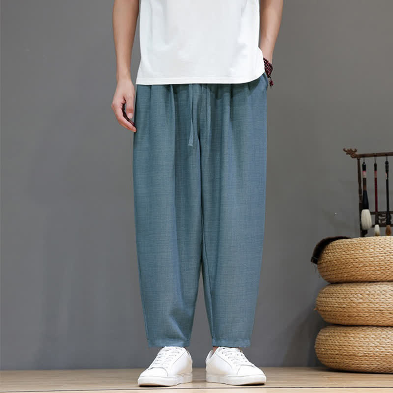 Buddha Stones Spring Summer Casual Minimalist Drawstring Solid Cropped Pants Men's Harem Pants With Pocket - PowderBlue - US/UK/AU46, EU56 (5XL) - image 8